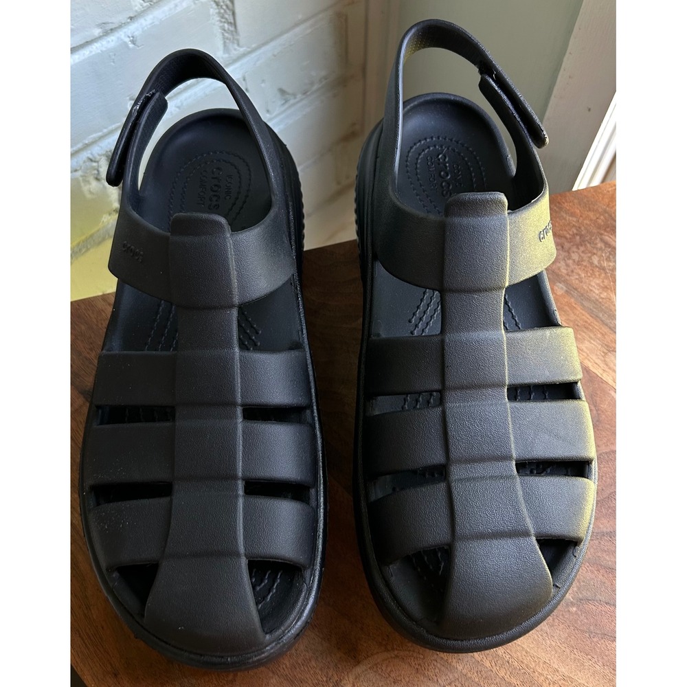 Crocs Stomp Platform Fisherman Sandal Black Women's 9 Chunky Alt Comfort Retro - Picture 2 of 7